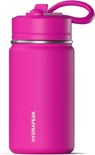 Miniatura 13 de Hydrapeak Mini botella de agua de 14 onzas con tapa con popote, botella de agua aislada de doble pared de acero inoxidable Botella de agua a Negro