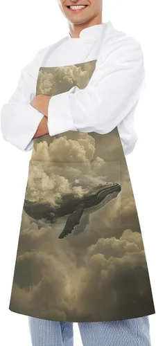 Miniatura 4 de MUSM Apron for Adults - 27.6 X 31.5 Inch, Heavy-Duty Polyester Aprons with Two Large Pockets, Waterproof Whale in The Clouds Kitchen Apron for