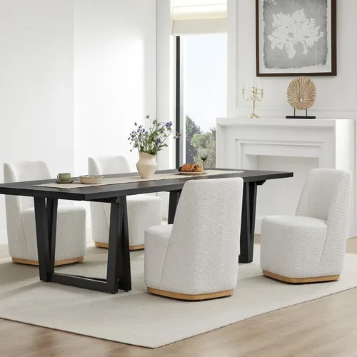 Miniatura 19 de CHITA Juego de 2 sillas de comedor tapizadas giratorias con ruedas, silla de comedor de tela moderna certificada FSC con ruedas, sillas de comedor