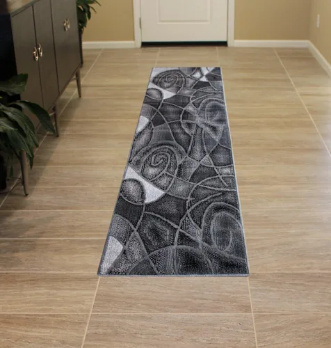 Miniatura 2 de Masada Rugs, Alfombra de pasillo moderna y contemporánea, azul, gris y negro (2 x 7 pies), alfombra de pasillo, alfombra de cocina, tapete de baño