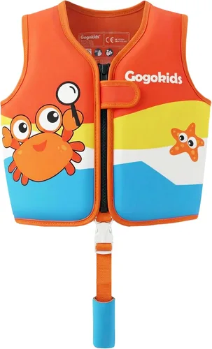 Miniatura 12 de Gogokids Chaleco de natación para niños de 1-2-3-5-7-9 años, chaqueta de natación de neopreno para niños con correa de seguridad ajustable y Azul