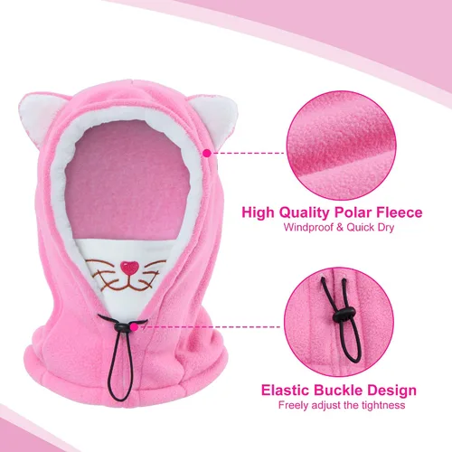 Miniatura 4 de Vorshape Pasamontañas para niños, máscara de esquí para clima frío, máscara facial de forro polar con capucha, resistente al viento, sombrero