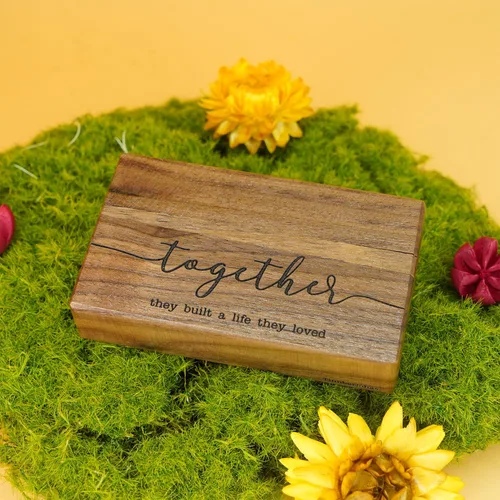 Miniatura 4 de Caja de madera para anillos Caja de anillo doble delgada grabada para ceremonia de boda, propuesta de compromiso, ideas de regalo de cumpleaños