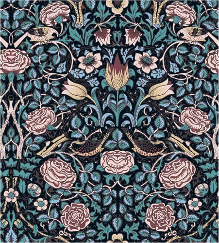 Blooming Wall DPYC42 William Morris - Papel tapiz autoadhesivo y removible, autoadhesivo, diseño de flores y tulipanes (17.7 x 118 pulgadas, azul)