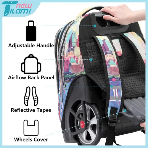 Miniatura 50 de NEW TILAMI Mochila con ruedas de 19 pulgadas con bolsa de almuerzo para niñas y niños, mochila para laptop con ruedas, bolsa de mano duradera