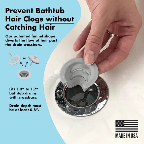 Miniatura 2 de Embudo de drenaje de bañera para la prevención de obstrucciones del cabello, paquete de 2 tamaños de desagües de bañera de 1.3 a 1.7 pulgadas (gris)
