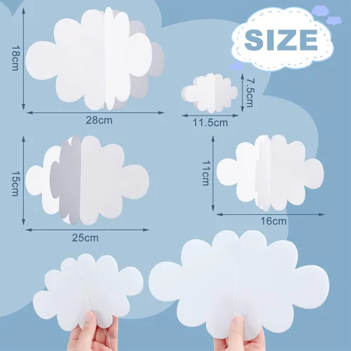Miniatura 3 de 8 piezas de decoración de nube 3D para colgar en el techo, juego de decoración de fiesta temática, adorno de nube artificial colgante de pared