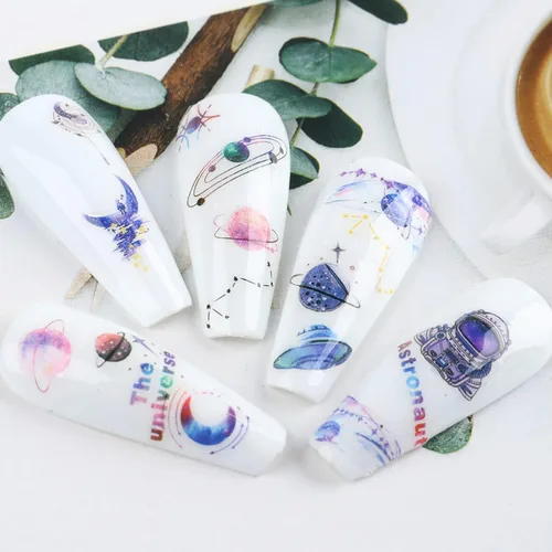 Miniatura 5 de Calcomanías de arte de uñas alienígenas: 3D Astronauta Space Alien UFO Rocket Tierra Luna Estrella Calcomanías de transferencia de uñas - Diseños