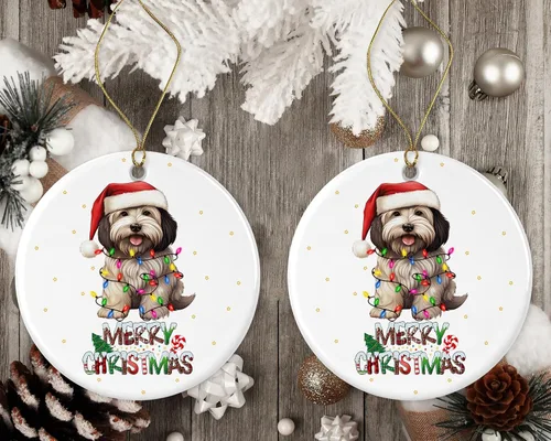 Miniatura 2 de Adorno de regalo de adopción de perro habanés de Feliz Navidad, adornos de cerámica conmemorativos para la primera Navidad impresos en ambos lados