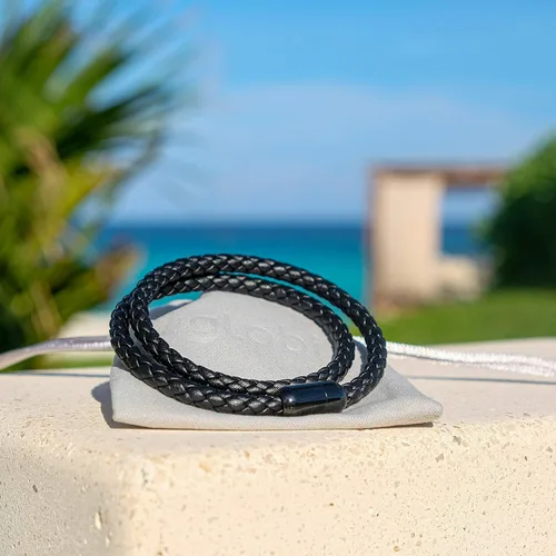 Miniatura 6 de Pulsera de cuero trenzada con cierre magnético de acero inoxidable para hombre, pulsera de cuero auténtico con cierre magnético