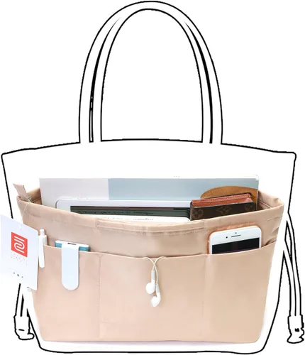 Miniatura 3 de iN Organizador de bolso con cremallera de tela de nailon para mujer, Beige