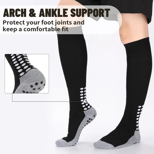 Miniatura 3 de 3 pares de calcetines de fútbol de agarre para hombre, acolchados, antideslizantes, para fútbol, baloncesto, deportes, hasta la rodilla, calcetines