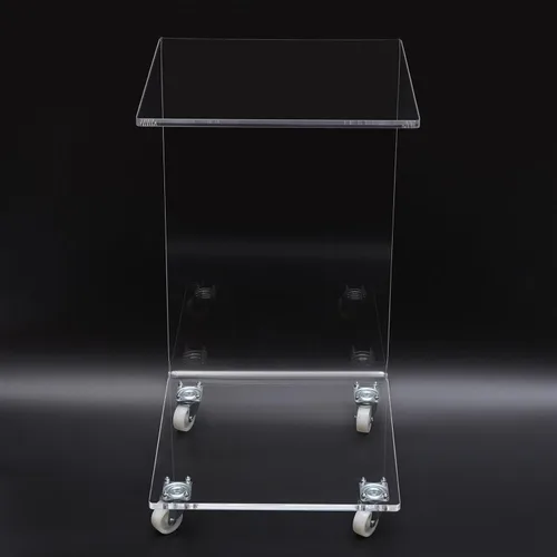 Miniatura 6 de Mesa auxiliar de sofá transparente en forma de C de acrílico Mesa auxiliar Mesa de café transparente con ruedas