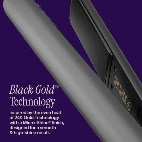 Miniatura 2 de HOT TOOLS Pro Artist - Plancha plana iónica de oro negro de 1 1/4 pulgadas, úsalo como alisador para cabello liso elegante o utiliza bordes