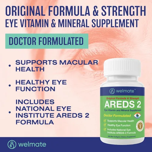 Miniatura 2 de WELMATE AREDS 2 Vitaminas para los ojos, 240 mini cápsulas blandas (suministro para 4 meses) – Luteína 5 mg y zeaxantina 1 mg con vitamina C, E