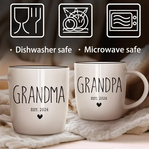 Miniatura 4 de Promovidos a Abuelos 2026 Juego de Tazas, Tazas de Cerámica para Abuela y Abuelo 2026, Anuncio de Embarazo para Juego de Tazas de Abuelos, Regalos