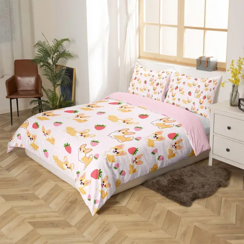 Miniatura 2 de Feelyou Funda de edredón con estampado de perro, tamaño individual, funda de edredón de cachorro de caricatura, lindo juego de ropa de cama