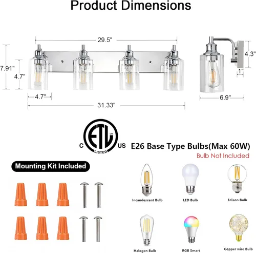 Miniatura 2 de Lámparas de baño de 3 luces, modernas luces de tocador negras para accesorios de iluminación de baño, accesorios de iluminación sobre espejo