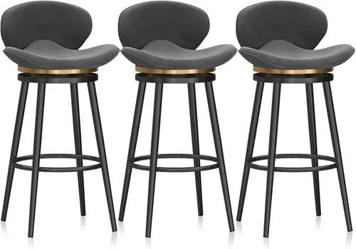 Miniatura 24 de Taburete de bar moderno con Patas de Metal Negro, giratorio de 360 grados, cómodo y tapizado, ideal para el hogar, bar, cocina, isla, comedor o Pub