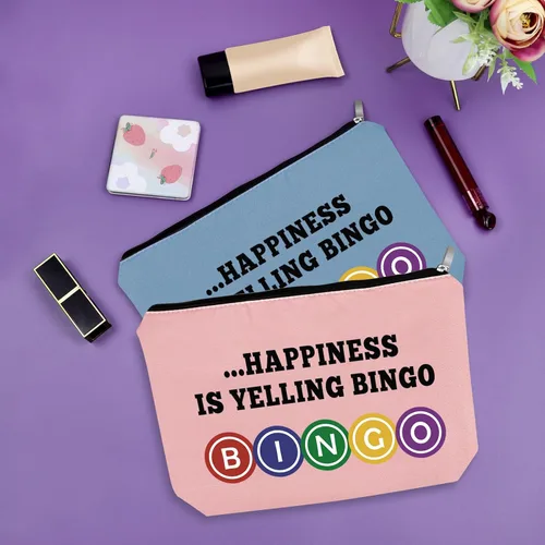 Miniatura 7 de Sazuwu 2 piezas Bolsa de maquillaje para regalo de bingo, regalos para amantes del bingo, regalos para el juego de bingo, ideas para regalos de Azul