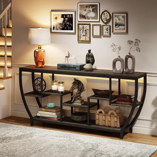 Miniatura 2 de Tribesigns Mesa de sofá de 70.9 pulgadas de largo con estantes, mesa consola rústica con almacenamiento, mesa de entrada industrial, soporte de TV