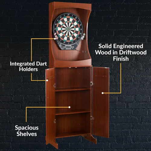Miniatura 9 de Hathaway Outlaw - Juego de gabinete electrónico de dardos, tablero de dardos eléctrico de 81 pulgadas con gabinete, tablero de dardos profesional