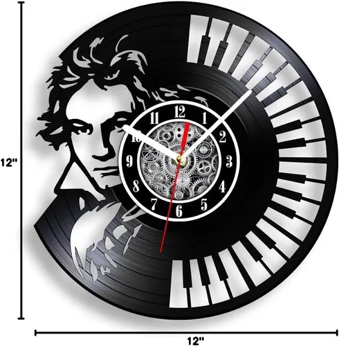 Miniatura 10 de The Geeky Days Ludwig Van Beethoven - Reloj de pared de disco de vinilo, funciona con pilas, cuarzo silencioso de 12 pulgadas, teclado de piano, Sin
