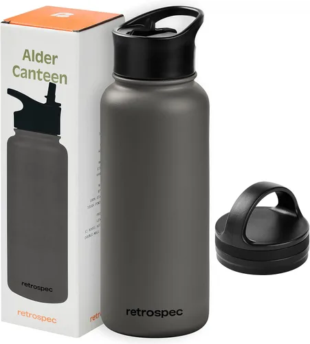 Miniatura 8 de Retrospec Botella de agua aislada de aliso con tapa de popote y tapa de asa, termo de acero inoxidable con boca ancha de doble pared aislada al