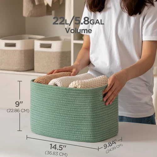 Miniatura 2 de UBBCARE Paquete de 2 cestas de almacenamiento para organizar, cestas de estante con asas, cestas de almacenamiento tejidas para estantería/estante