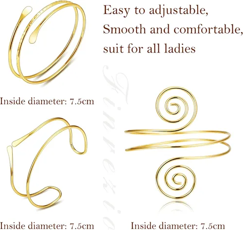 Miniatura 3 de FINREZIO 3 piezas de brazalete de brazo superior abierto brazaletes de brazalete simple espiral espiral brazalete conjunto de joyería Dia.3" Tono