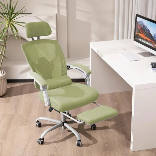 Miniatura 9 de Silla de oficina para computadora Sweetcrispy con reposapiés, sillas giratorias ergonómicas de malla con respaldo alto y ruedas, soporte lumbar Gris