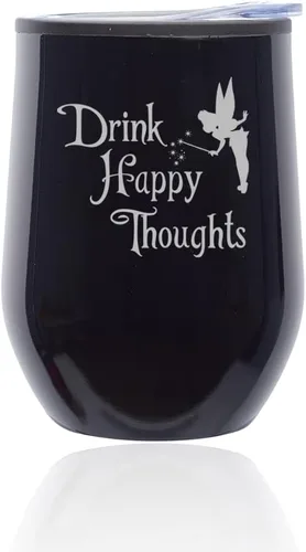 Miniatura 7 de Vaso de vino sin tallo, taza de viaje de café con tapa, diseño de hadas de pensamientos felices (verde)