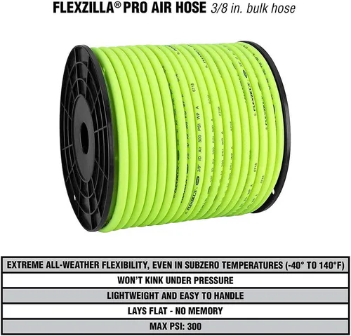 Miniatura 4 de Flexzilla Manguera de aire profesional, carrete de plástico a granel, 3/8 pulgadas x 250 pies, trabajo pesado, ligera, híbrida, ZillaGreen
