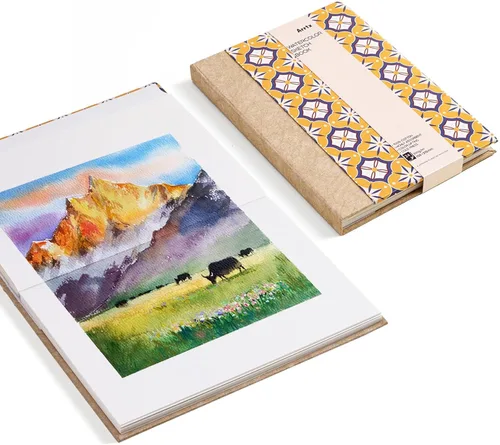 Miniatura 10 de Arrtx Cuaderno de bocetos cuadrado de papel de acuarela, 7.09 x 7.09 pulgadas, 140 libras, 300 GSM, papel 100% algodón, prensa en frío, 24 hojas
