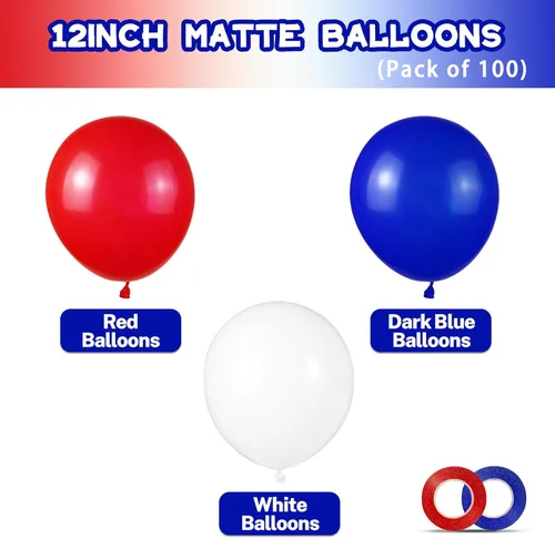 Miniatura 2 de Globos de látex rojos, blancos y azules de 100 unidades para decoraciones del 4 de julio, Día de la Independencia, aniversario patriótico