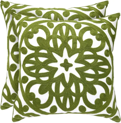 Miniatura 65 de Alysheer - Funda de almohada lumbar decorativa bordada 12" x 20", patrón de bordado clásico Boho Mandala, funda de cojín rectangular de algodón