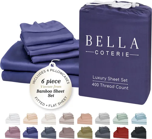 Miniatura 39 de Bella Coterie - Juego de sábanas de lujo de viscosa de bambú para cama tamaño split king 2 sábanas ajustadas para camas Sleep Number y camas 06