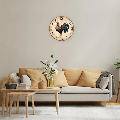 Miniatura 3 de XNM Relojes de pared de gallo marrón con batería de 14 pulgadas, relojes de cocina de granja de vidrio, relojes de pared analógicos de animales, sin