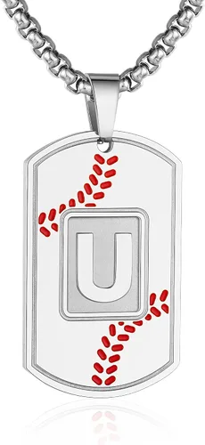 Miniatura 26 de A-Z Collar con etiqueta de perro para hombre, dije de béisbol, cadena de acero inoxidable de 22 + 2 pulgadas, regalo de joyería personalizado