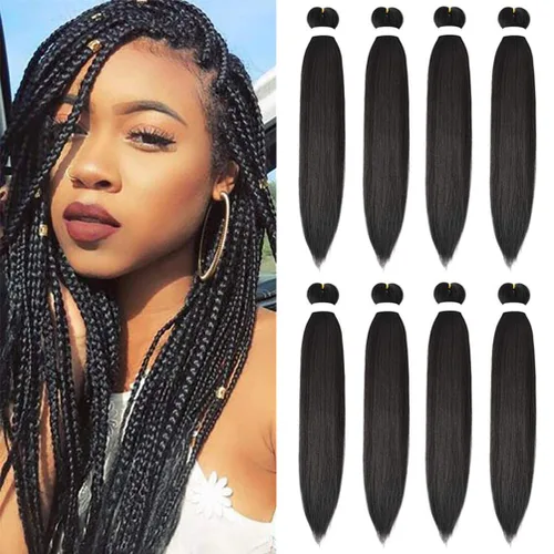 Paquete de 8 extensiones de cabello preestirado para trenzar, 30 pulgadas, 3.53 oz/paquete, extensiones preestiradas de alta calidad, ajuste #1B
