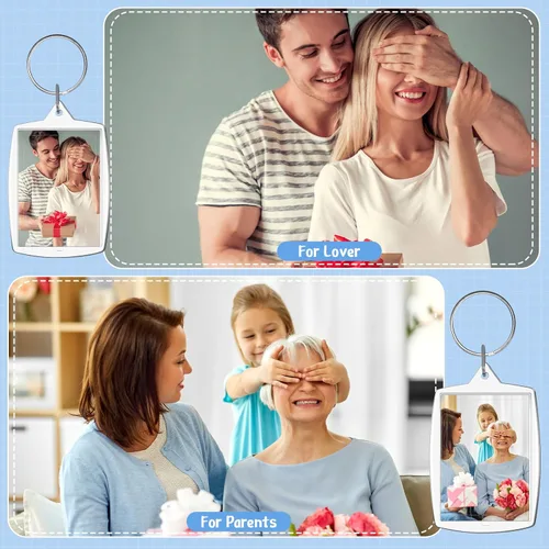 Miniatura 5 de Junkin 800 llaveros acrílicos para marco de fotos, 2.2 x 1.6 pulgadas, rectángulo, transparente, a granel, para manualidades, regalos familiares