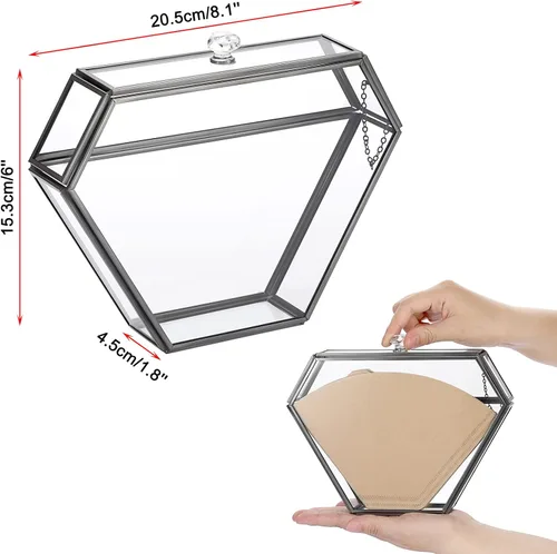 Miniatura 2 de ELLDOO Soporte de filtro de café de vidrio negro Contenedor de almacenamiento de papel de café Dispensador de papel de filtro Estante con cubierta a