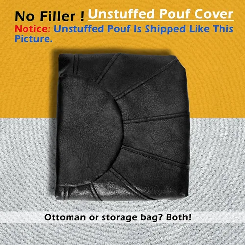 Miniatura 4 de Thgonwid Funda de puf otomano marroquí sin relleno, solución de almacenamiento para reposapiés otomano, silla puf, reposapiés, color negro
