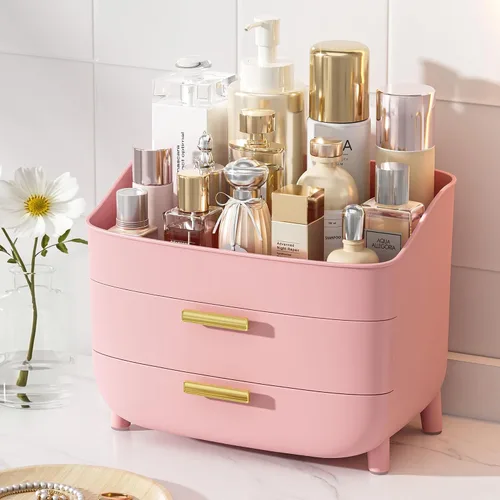 Miniatura 10 de Vtopmart - Organizador de maquillaje y cuidado de la piel de 3 niveles con cajones para tocador y encimera de baño, gran caja de almacenamiento