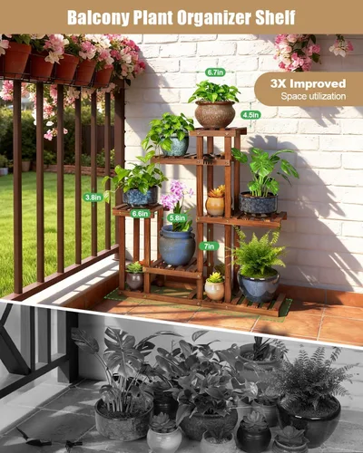 Miniatura 2 de Soporte para plantas de madera carbonizada, estantes de plantas de 6 niveles para interiores, estante de madera estrecho que ahorra espacio