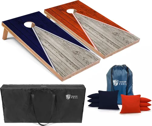 Miniatura 37 de Tailgating Pros Juego de tablero de Cornhole ligero con diseño piramidal con bolsas de frijoles y estuche de transporte, juego de cornhole