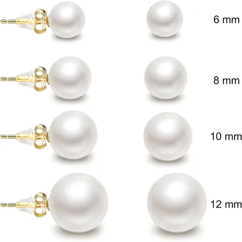 Miniatura 4 de Cowlyn Pendientes redondos de plata de ley chapada en oro de 18 quilates con perlas de concha de imitación blanca