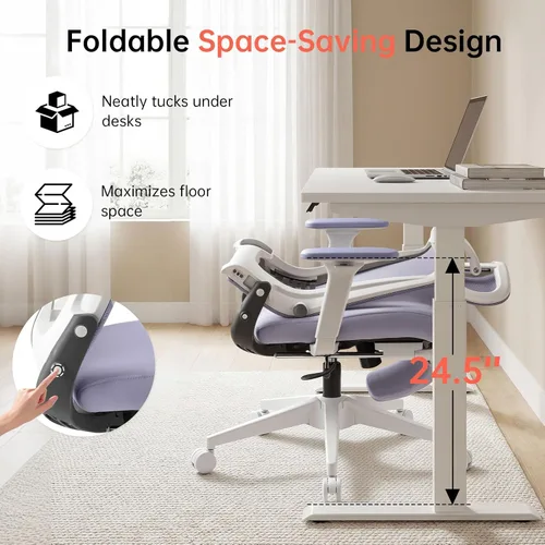 Miniatura 4 de Silla de oficina plegable con reposapiés, silla de oficina ergonómica con soporte lumbar ajustable, reposacabezas, reposabrazos, silla de escritorio