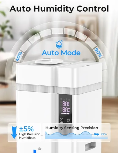 Miniatura 4 de Humidificador grande de 13L/3.43 galones, cobertura de 800 pies cuadrados, tiempo de funcionamiento de 100 horas, control de humedad automático