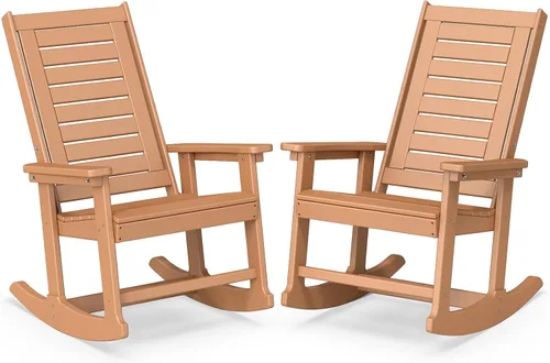 Miniatura 11 de BRIOPAWS Outdoor Rocking Chairs Set of 2 HDPE Plastic Porch Rockers Aqua Oversized Patio Rocker Chair High Back for Big Man Weather